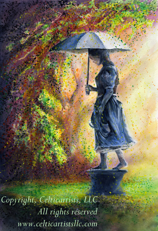 "Girl Under the Umbrella", 13"x19", SOLD